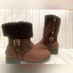 Ugg Australia 1914 Bellevue Shearling Brown Leather Fold Boots Size 7